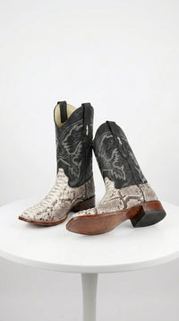 Natural Python Square Toe Boots