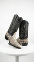 Men’s Natural Python Snakeskin J Toe Cowboy Boots with Black Western Shaft, Exotic Dress Boots