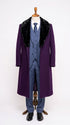 Men’s Purple Wool Overcoat, Long Winter Dress Topcoat with Black Fur Collar for Formal and Business Wear