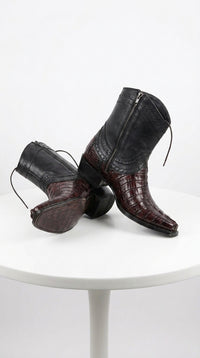 Men’s Black Cherry Caiman Tail Crocodile Boots, European Toe Exotic Western Dress Boots LAB-76B0118
