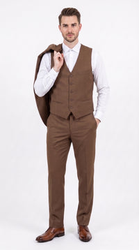 Men’s Brown Sharkskin 3-Piece Suit – Regular Fit Single-Breasted Wedding, Business and Formal Suit