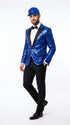 Men’s Royal Blue Sequin Suit, Shiny Metallic Stage Tuxedo Jacket and Pants for Groom and Prom