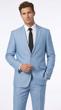 Men’s Light Blue Linen Suit – 2 Button Summer Wedding, Beach Wedding & Business Suit
