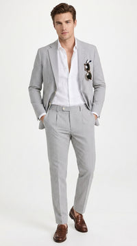 Men’s Navy Seersucker 2 Piece Summer Suit, Modern Fit Lightweight Wedding Dress Suit