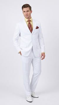 Men’s White Classic Fit 3 Button Poplin Suit, Two Piece Formal Wedding Dress Suit