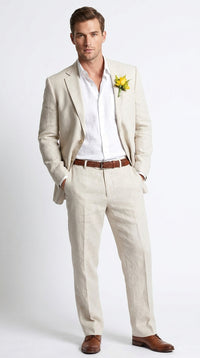 Men’s Natural Sand Linen Suit, Light Tan Summer Beach Wedding Suit