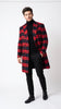 Men’s Red and Black Plaid Wool Overcoat, Double Breasted Peacoat, Winter Checkered Topcoat