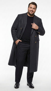 Men’s Charcoal Grey Double Breasted Full Length Overcoat, Formal Winter Dress Coat