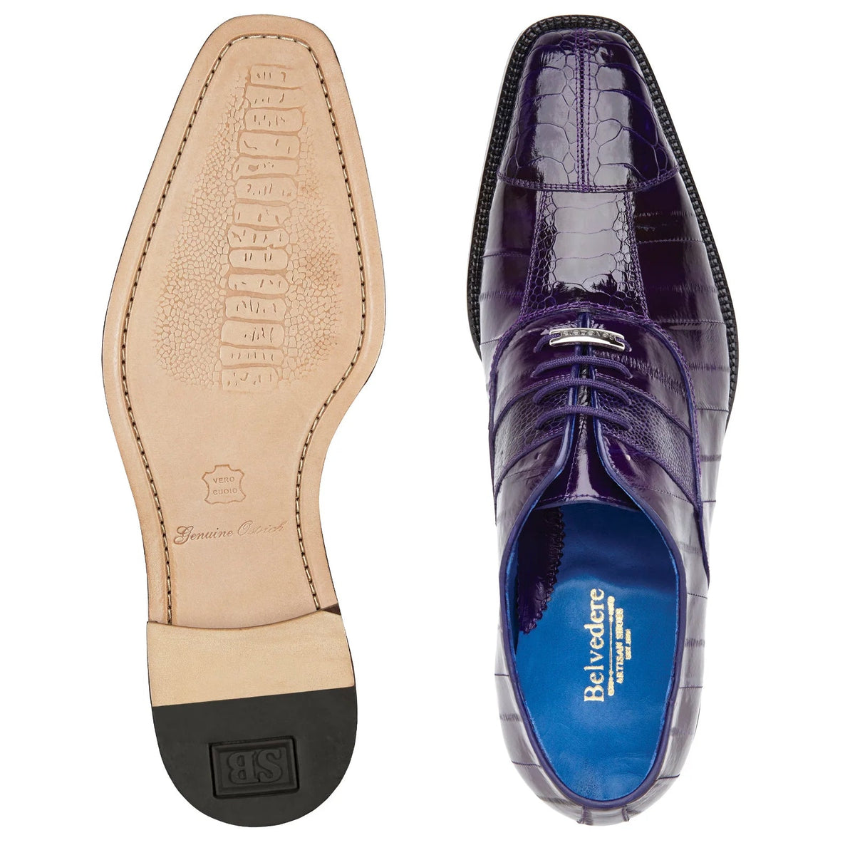 Belvedere Mare Tan Eel & Ostrich Cap Toe Men's Dress Shoe