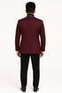 Mens Maroon Tuxedo Jacket with Blue Satin Shawl Lapel – Slim Fit Formal Blazer in Burgundy and Navy Blue