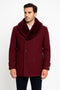 Men’s Burgundy Double-Breasted Overcoat with Faux Fur Shawl Collar – Alberto Nardoni Signature
