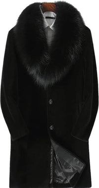 Men Long Faux Fur Coat Black