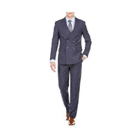Men's Dark Navy Blue Double Breasted Slim Fit Bold Stripe