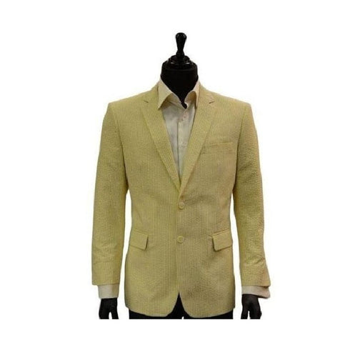 Men's Yellow White Classic Seersucker Trending Formal Blazer