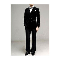 Men Velvet Double Breasted Peak Lapel Suits Black Brown Red