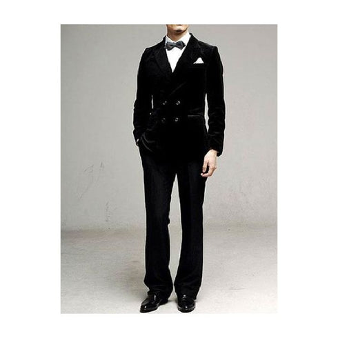 Men Velvet Double Breasted Peak Lapel Suits Black Brown Red