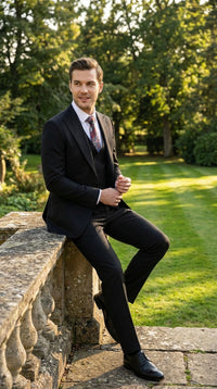 Tiglio Men’s Black 3 Pieacce Suit – Classic Formal Business Suit with Vest for Wedding and Special Occasion