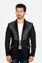 Men’s Black Faux Suede Embroidered Dinner Blazer – Modern Fit Formal Jacket