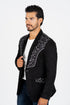 Men’s Black Faux Suede Embroidered Dinner Blazer – Modern Fit Formal Jacket