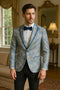 Men's Blue and Gray Tuxedo - Sky Blue Paisley Embroidered Dinner Jacket Jacket with Satin Trim and Matching Bow Tie
