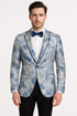 Men's Blue and Gray Tuxedo - Sky Blue Paisley Embroidered Dinner Jacket Jacket with Satin Trim and Matching Bow Tie