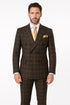 Men's Brown Plaid Double-Breasted Wool Suit – Classic Windowpane Two-Piece Formal Suit By Rossiman