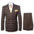 Men's Brown Plaid Double-Breasted Wool Suit – Classic Windowpane Two-Piece Formal Suit By Rossiman
