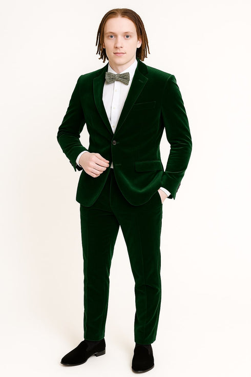 Men’s Emerald Green Velvet Suits – Slim Fit Tuxedo for Weddings, Prom, and Red Carpet Events