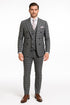 Men’s Gray Checkered 3 Piece Double-Breasted Suit – Slim Fit Formal Outfit - Vested Glend Plaid Pattern Checkered