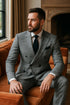 Men's Grey Glen Plaid Double-Breasted Suit – Classic Prince of Wales Check Two-Piece Set By Rossiman