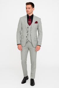 Men's Grey and Black Pinstripe Three-Piece Suit 1920s Suit Gangster Stripe Vintage Look