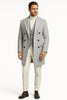 Men's Light Gray Double-Breasted Overcoat with Windowpane Vest – 3-Piece Wool Fabric By Alberto Nardoni