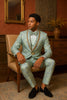 Men's Mint Green - Sage and Gold Trim Collar Floral Brocade Blazer with Gold Embellishments Prom Suit