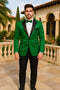 Men's Sateen Emerlad Green Tuxedo Jacket with Black Satin Lapel and Bow Tie – Slim Fit Prom and Party Blazer
