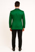 Men's Sateen Emerlad Green Tuxedo Jacket with Black Satin Lapel and Bow Tie – Slim Fit Prom and Party Blazer