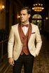 Men's White and Rose Gold Tuxedo with Mauve Satin Vest and Bow Tie – Elegant Formalwear for Weddings and Events