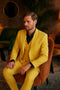 Men's Yellow 3-Piece Suit with Black Dress Shirt – Modern Slim Fit Formal Attire