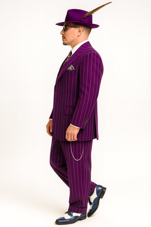 Purple Pinstripe Zoot Suit  3 Piece 1920s/1930s Gangster Outfit (Jacket and Pants and Vest)  Vintage Fashion