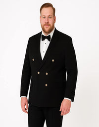 Men’s Black Double-Breasted Tuxedo – Classic Shawl Lapel Suit with Gold Buttons for Weddings, Galas, and Black Tie Events