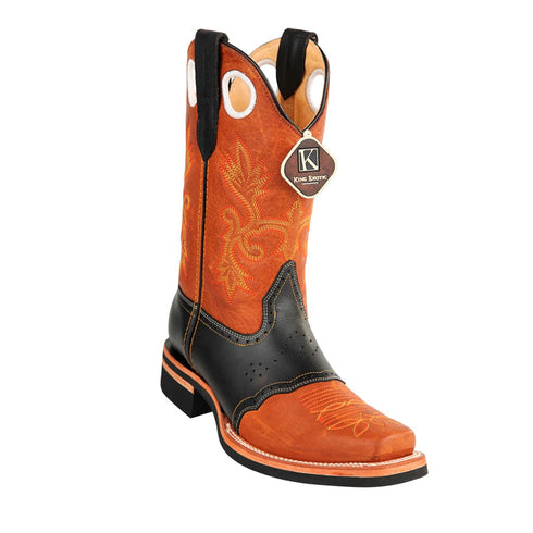 Men's King Exotic Boots Genuine Leather With Saddle Vamp Handcrafted Honey & Black (48112751-2)