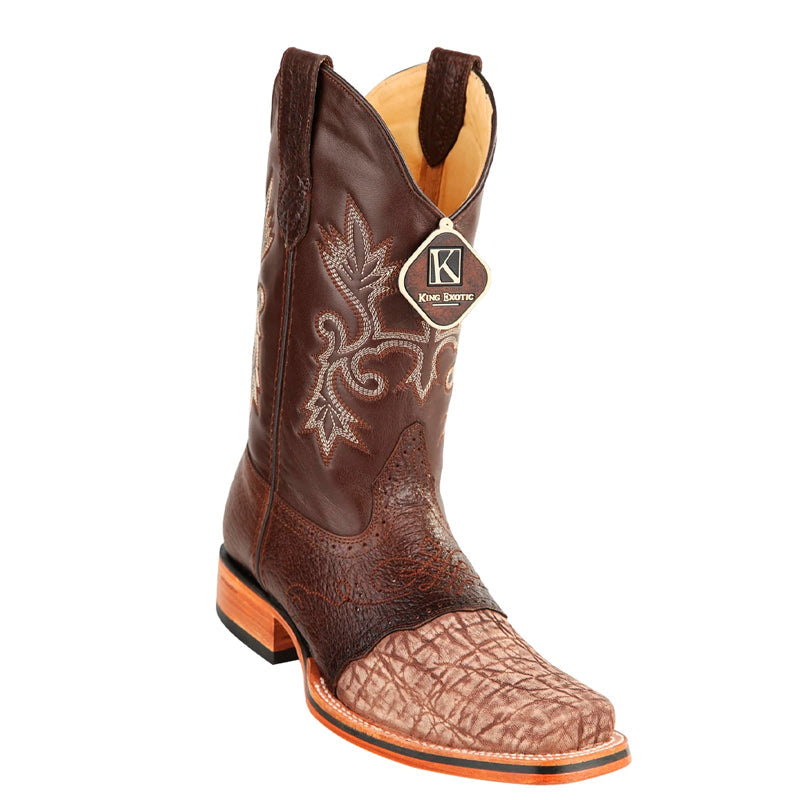 Men's King Exotic Elephant Skin Boots Rubber Sole & Saddle Square Toe Handcrafted Oryx