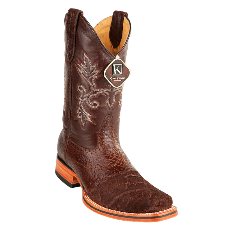 Men's King Exotic Elephant Skin Boots Rubber Sole & Saddle Square Toe Handcrafted Cognac main image 1