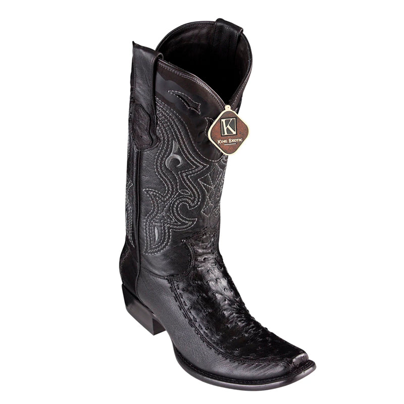 Men's King Exotic Ostrich Leg Boots With Deer Dubai Toe Handcrafted Black (479BF0505) main image 0