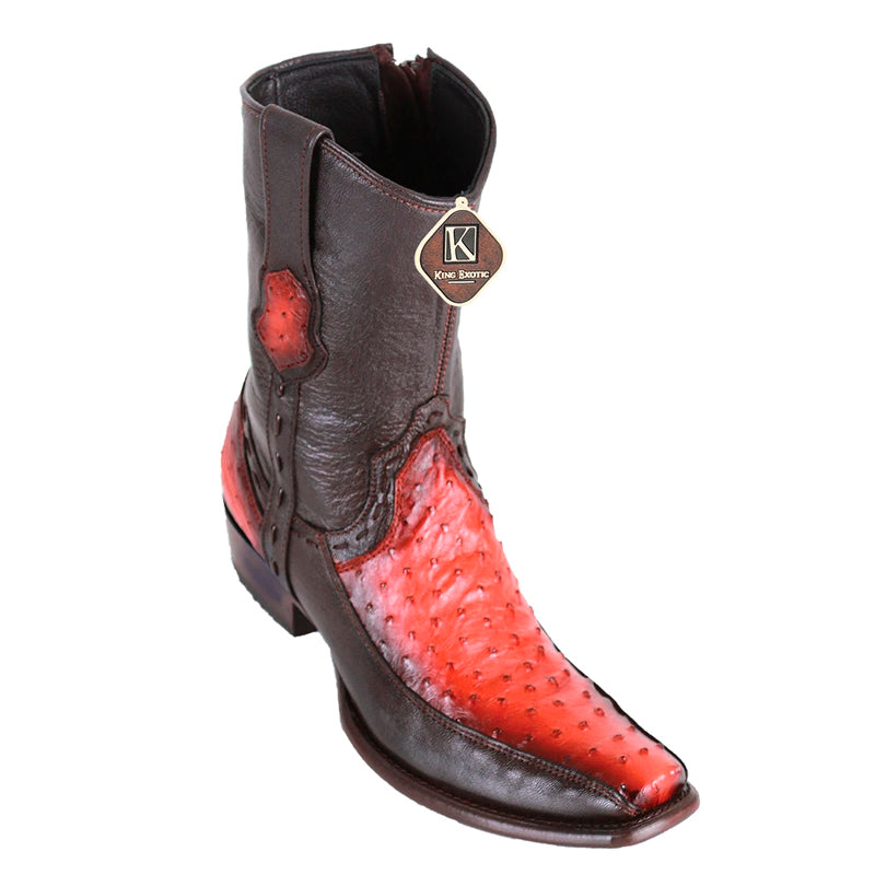 Men's King Exotic Ostrich Leg Boots With Deer Dubai Toe Handcrafted Black Cherry main image 0