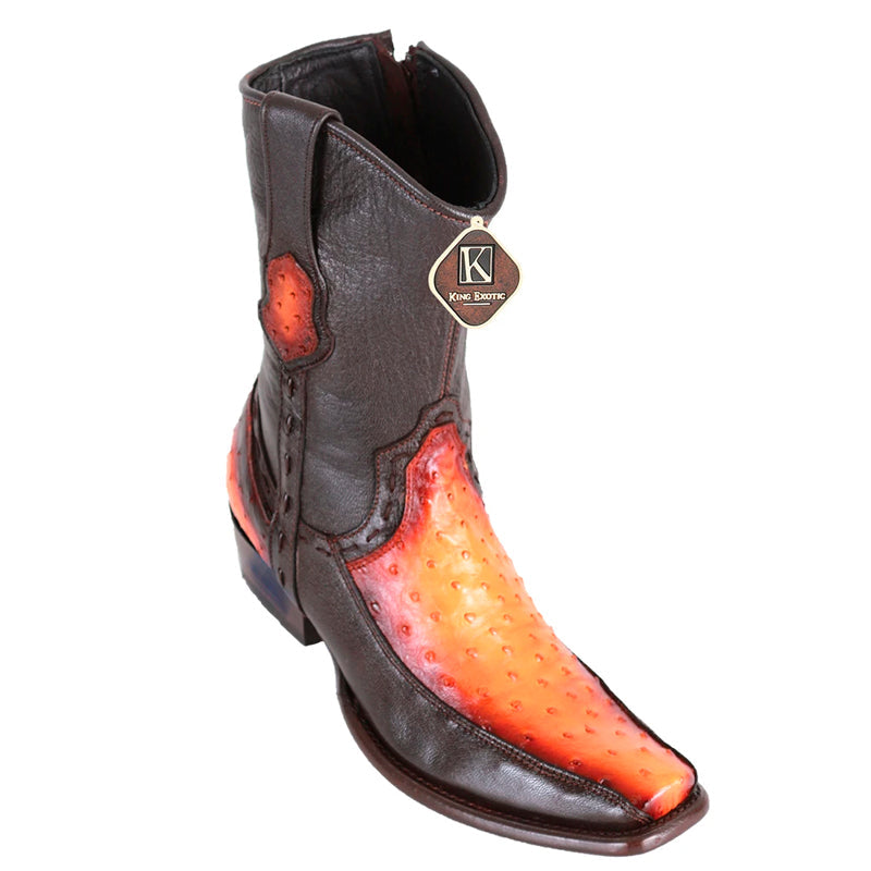 Men's King Exotic Ostrich Leg Boots With Deer Dubai Toe Handcrafted Black Cherry main image 1