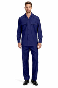 Mens Luxury Navy Blue Wool Two-Piece Leisure Walking Suit