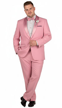 Men’s Rose Pink Tuxedo Suit – Slim Fit 2-Piece Wedding, Prom & Formal Wear Set