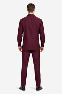 Mens Luxury Burgundy Wool Two-Piece Leisure Walking Suit