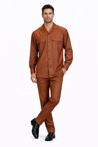 Mens Luxury Copper Wool Two-Piece Leisure Walking Suit