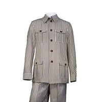 Men's 2 piece Sets Casual Leisure walking suit in Brown and white seersucker